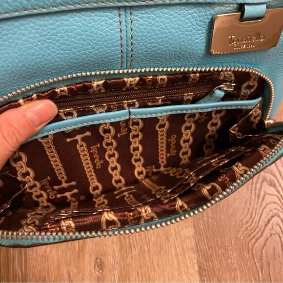 TIGNANELLO BLUE genuine LEATHER CROSSBODY BAG purse EUC 7.5x9.5 - Picture 9 of 12